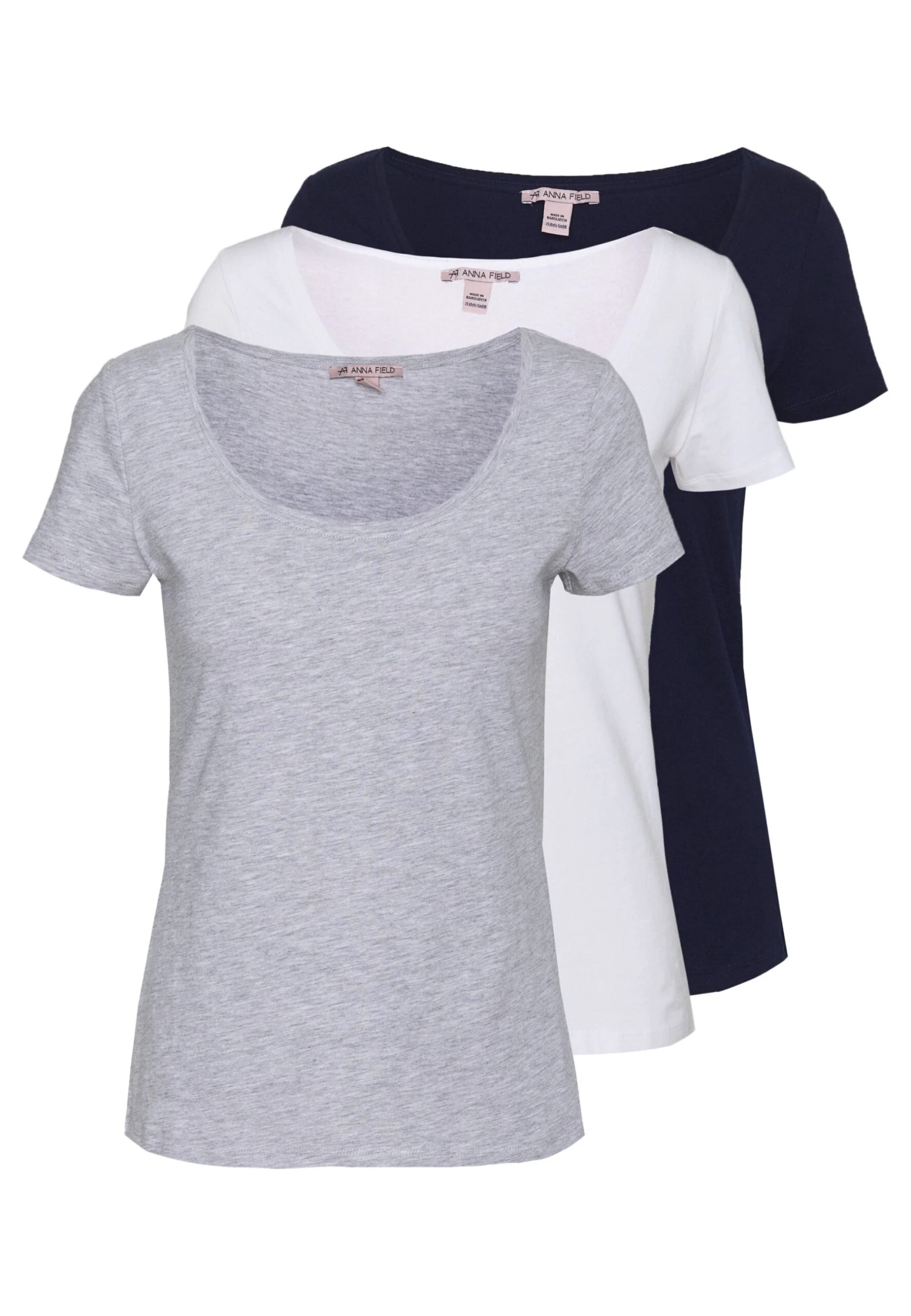 Anna Field 3 Pack - Basic T-Shirt - White/Navy/Light Grey Melange 1 Anna Field 3 Pack - Basic T-Shirt - White/Navy/Light Grey Melange
