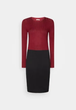 Anna Field Crew Ausschnitt Ripp Top Bodycon Mini Strickkleid - Shift Dress - Dark Red/Black