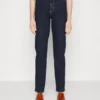 Straight Leg Jeans - Dark Blue Denim