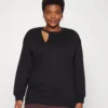 Cut Out Neck Fit - Sweatshirt -Black